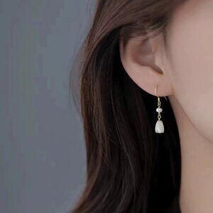 Elegant Gold and White Drop Earrings